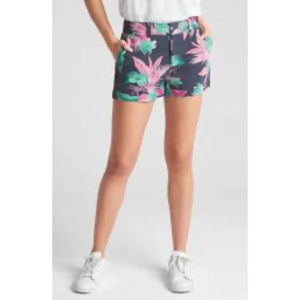 Gap City Short Navy Pink Tropical Floral Sz. 12 Mid Rise Vacation Summer